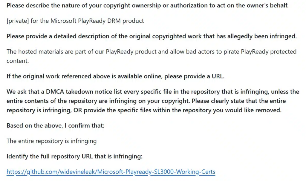 Takedown notice