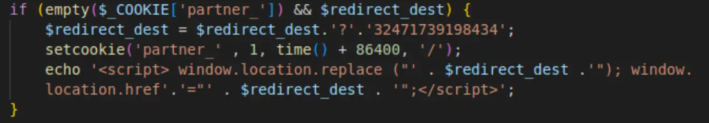 Injection of the redirect script