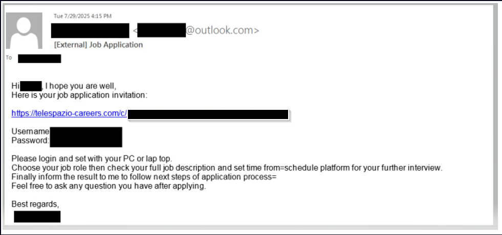 Malicious email sent by Nimbus Manticore.