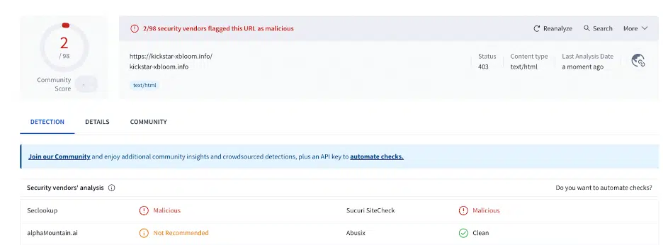 VirusTotal results