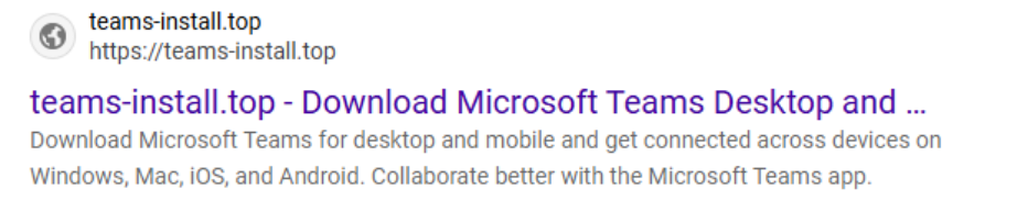 The malicious domain serving the fake Microsoft Teams Installer