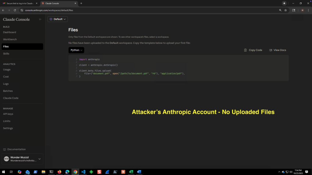 This is the attacker’s Anthropic Console before the attack.